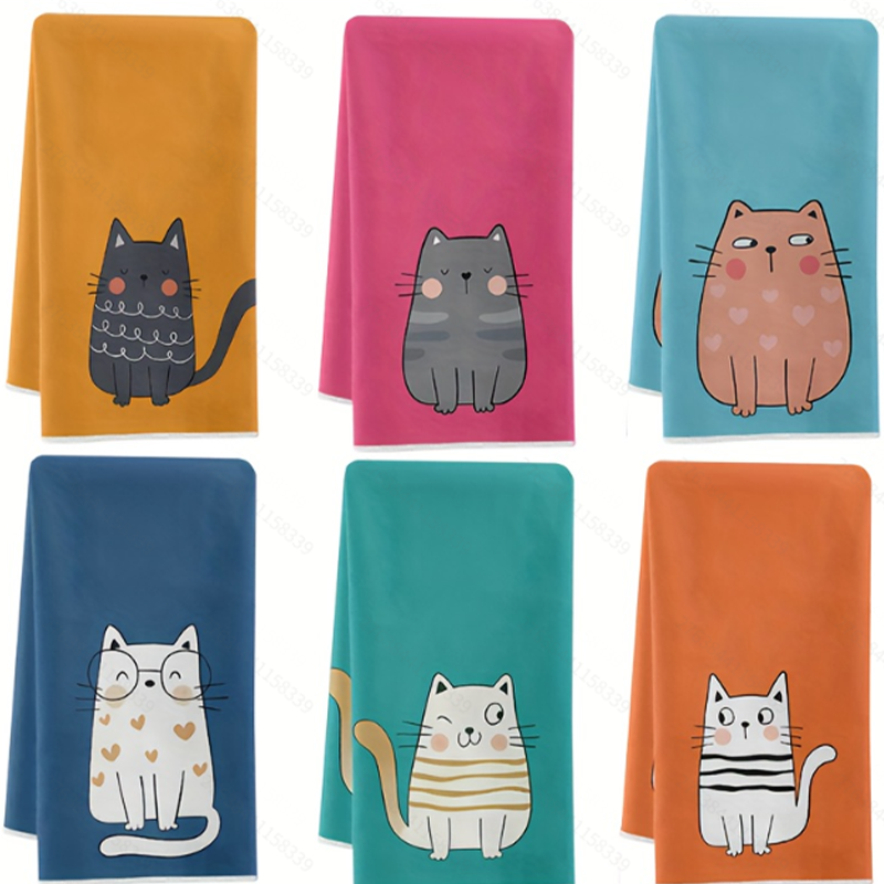 Home Cooking Cookbook - 6Pcs, Six-Color Cat Kitchen Towels, 40Cm*60Cm