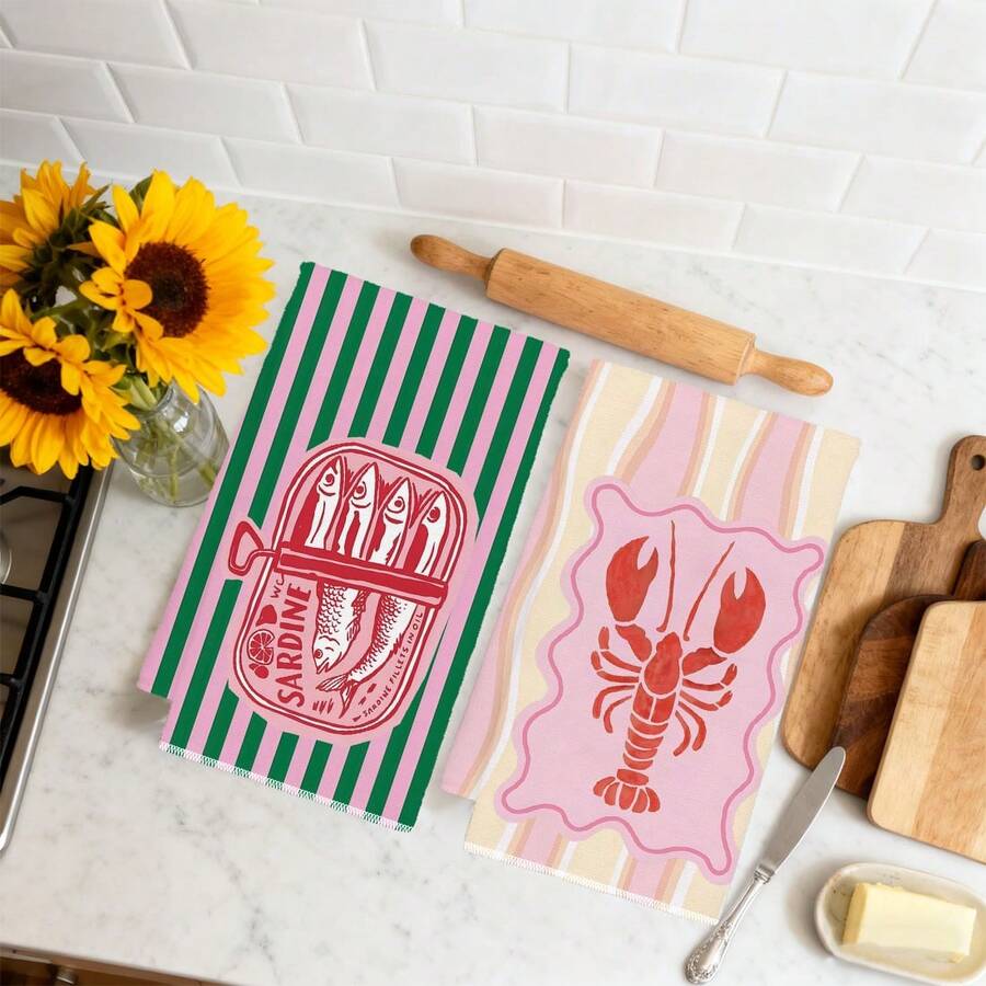 2Pcs, Pink and Green Striped S - Home Cooking Cookbook incelemesi ve fiyatı